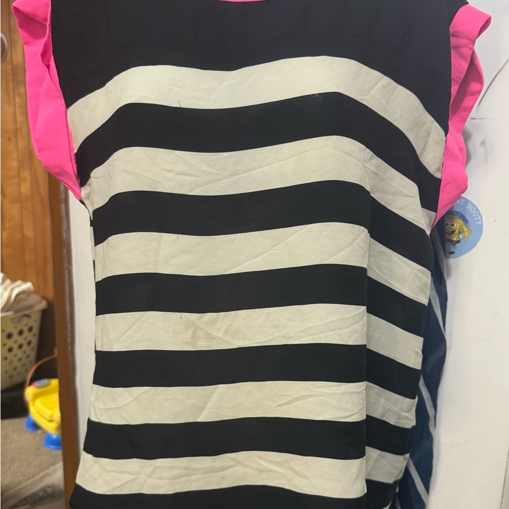 Absolute Angel Black & white stripe Top with Pink Trim (PLEASE READ)